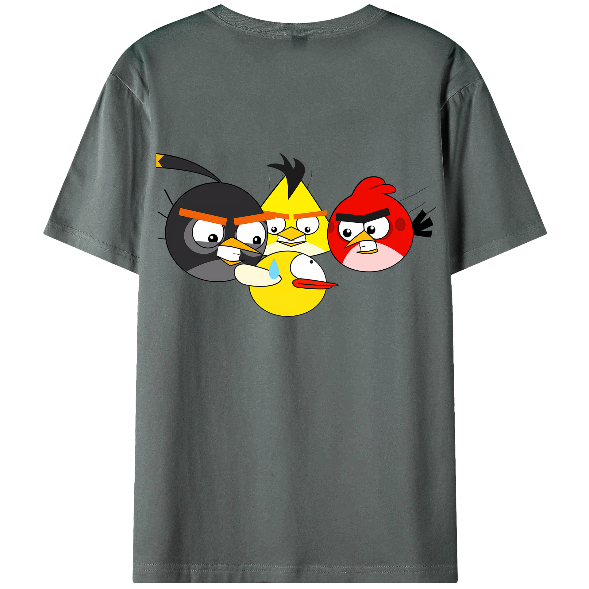 （画像用） Angry Birds アングリーバード 綿100％ メンズ半袖Tシャツ（バックプリント） 通気性